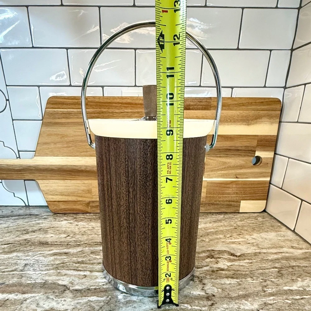 🧊 Vintage Kromex Faux Wood Ice Bucket w/ Silver Tongs — Mid‑Century Charm! 🍸